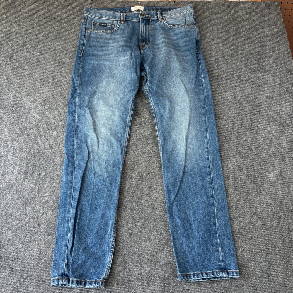 Quiksilver Mens Straight Fit Jeans Blue Medium Wash Denim Size 34x32 4195